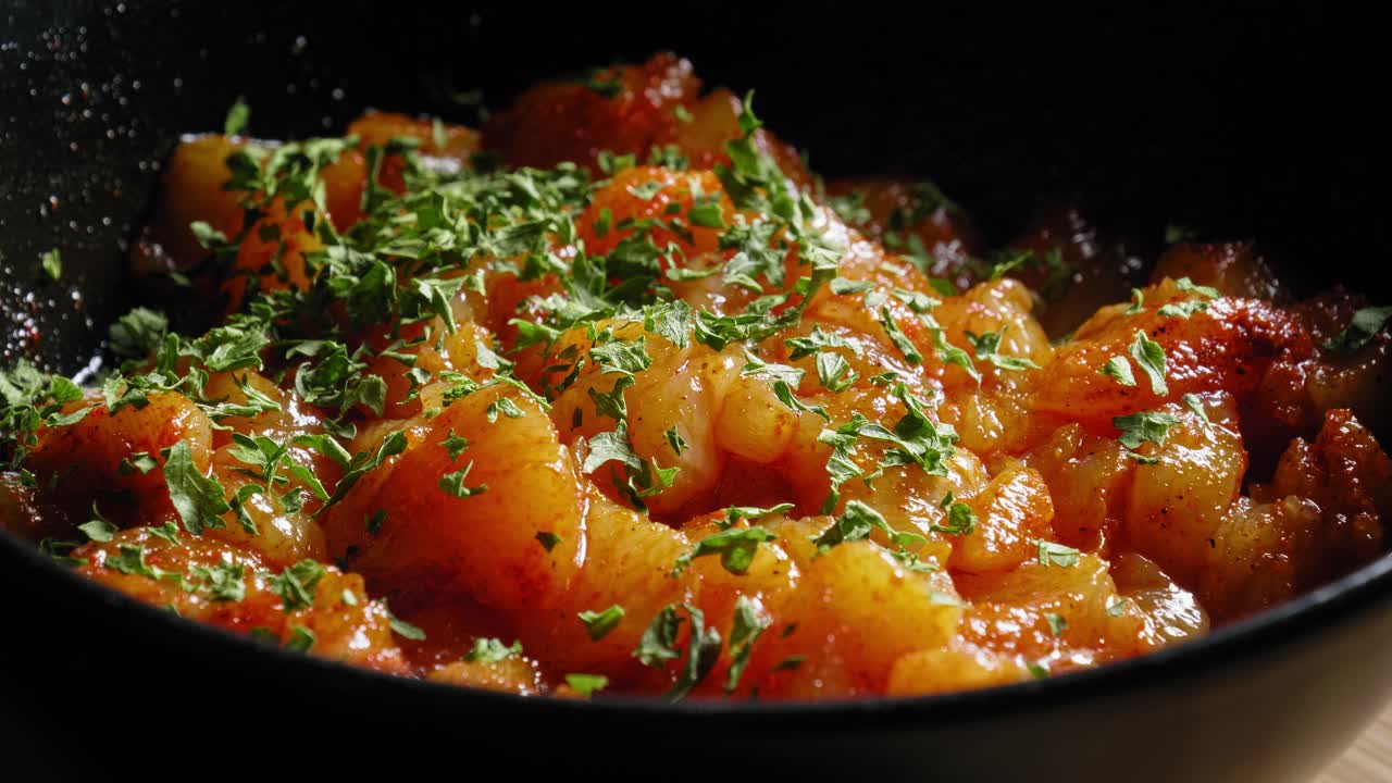 посыпать рубленой петрушкой приправленную куриную грудку в миске