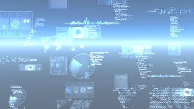 Animation of scopes scanning, statistics recording and data processing on screens