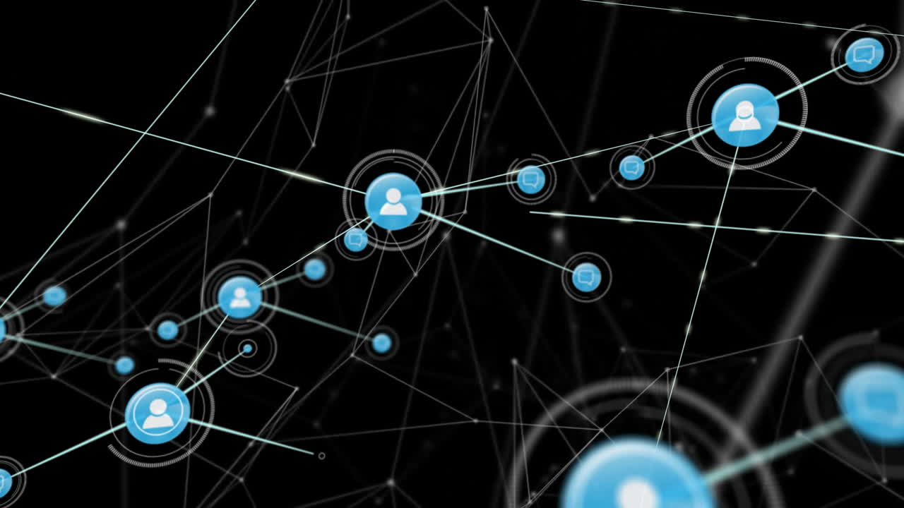 animación de la red de conexiones con los iconos de las personas sobre fondo negro