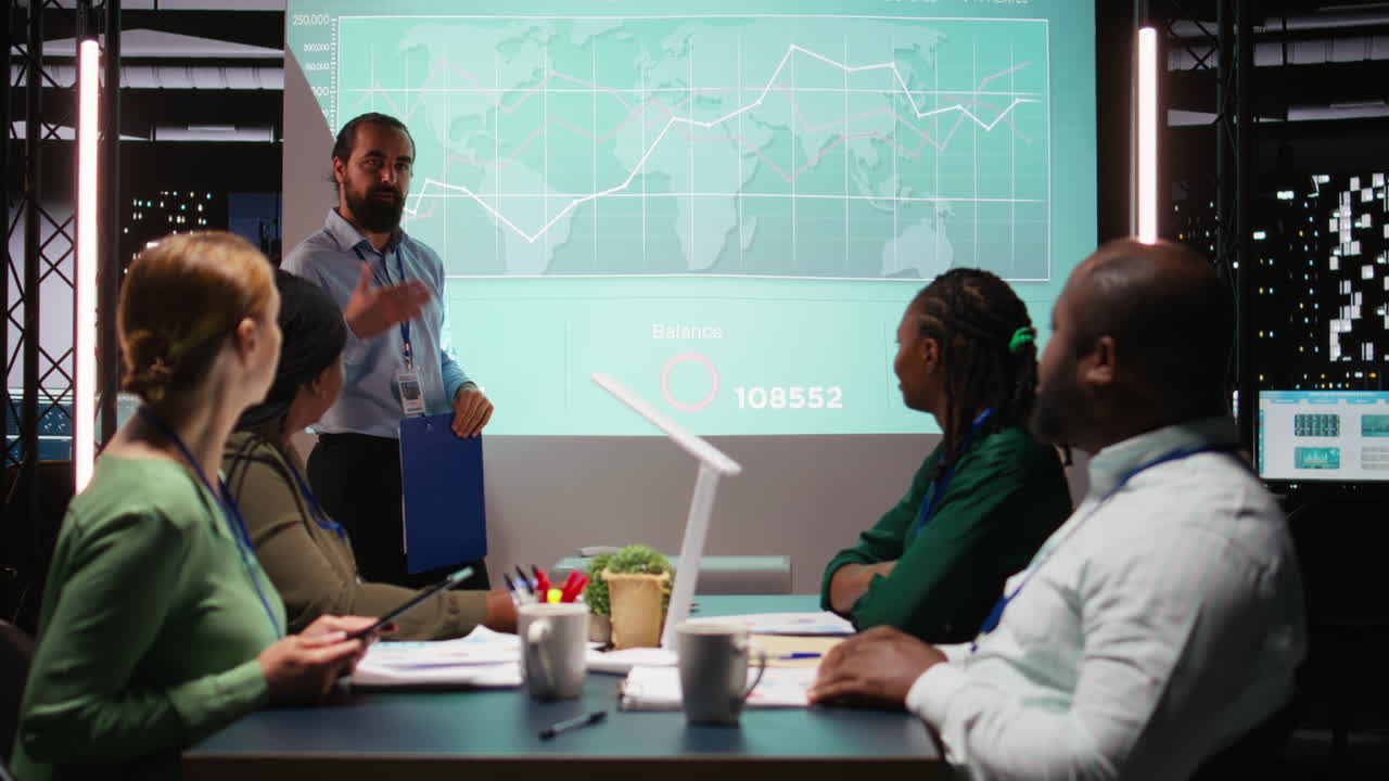 Chief financial officer presenting capital funds and revenue data on annual reports