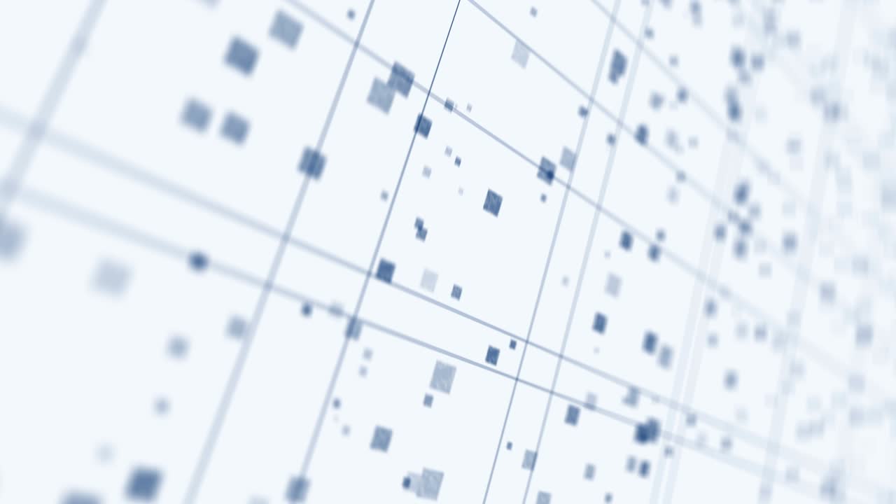 푸른 네온 선의 밝은 기술, 비즈니스 개념, 색 배경에서 회전하는 사각형의 3d 렌더링, 루프 애니메이션