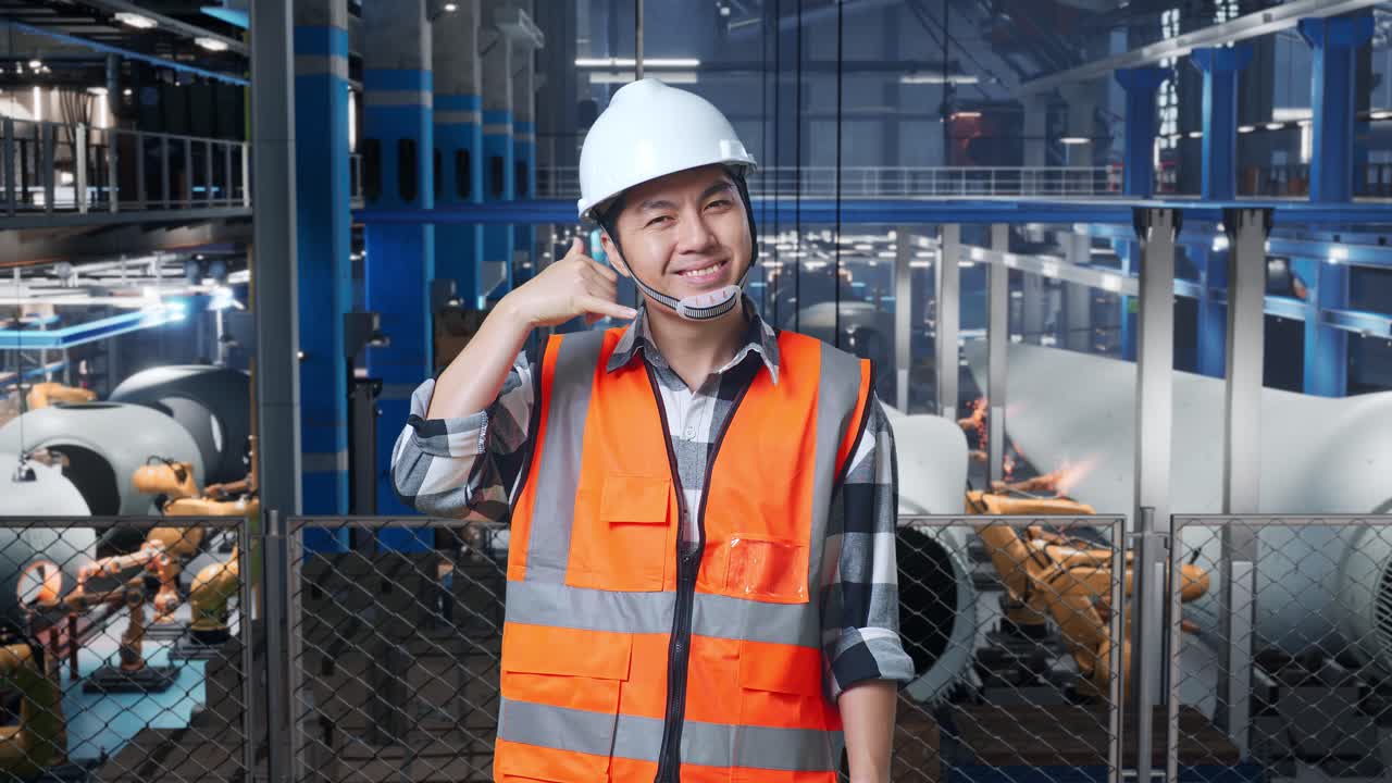 Trabajador de fábrica pidiendo apoyo