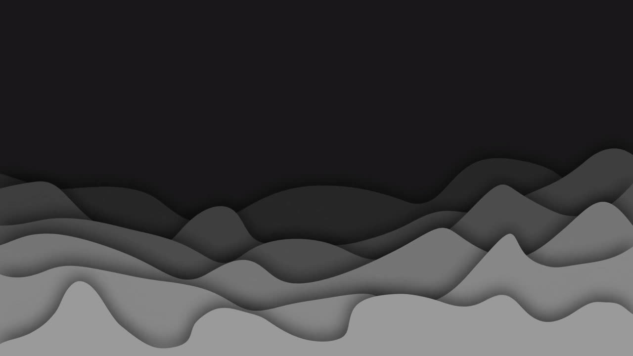 Abstract animation of layered grey waves on dark background