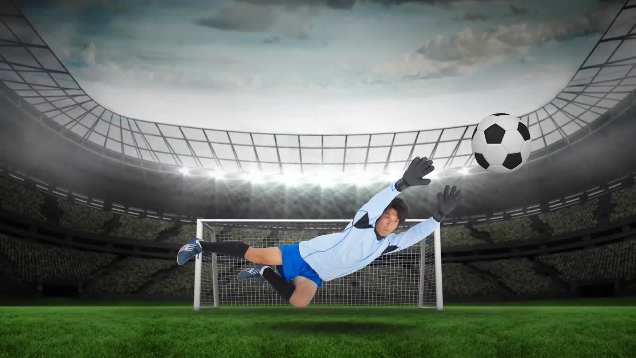 골키퍼가 축구를 하는 디지털 생성 비디오 4k