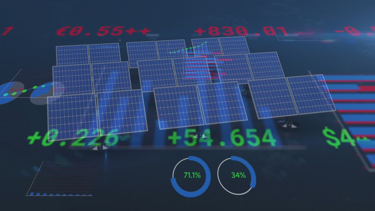 태양 전지 패널을 통해 데이터 처리의 애니메이션