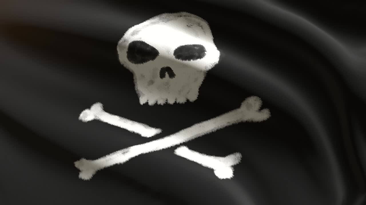 Festive 60FPS Pirate flag  waving on the wind 4k UHD 3d seamless loop animation