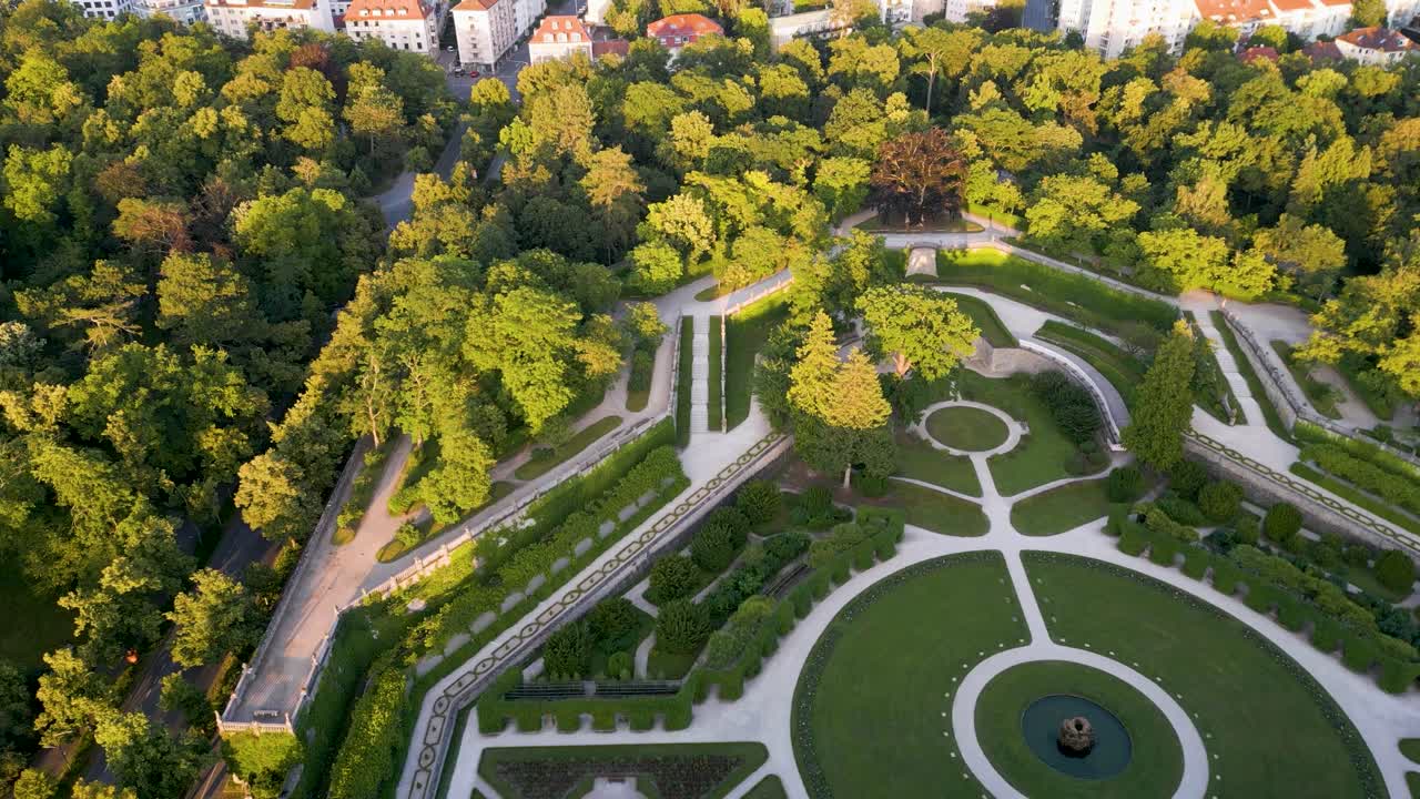 4K Aerial Drone Video of the Beautiful Felsenbrunnen Garden in Würzburg, Germany
