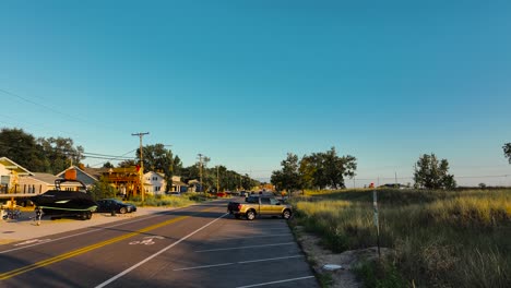 reverse dolly, moving backward, at sunset