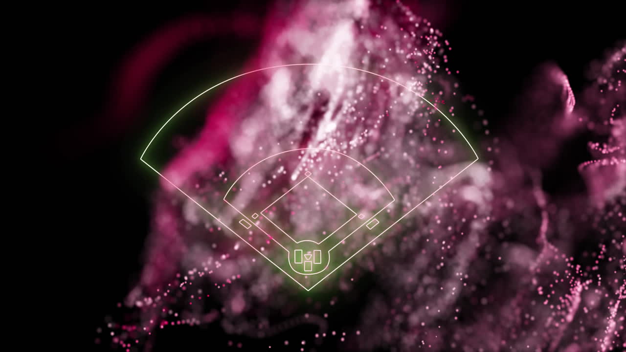 Animazione di diagramma di campo da baseball su sfondo astratto rosa e nero