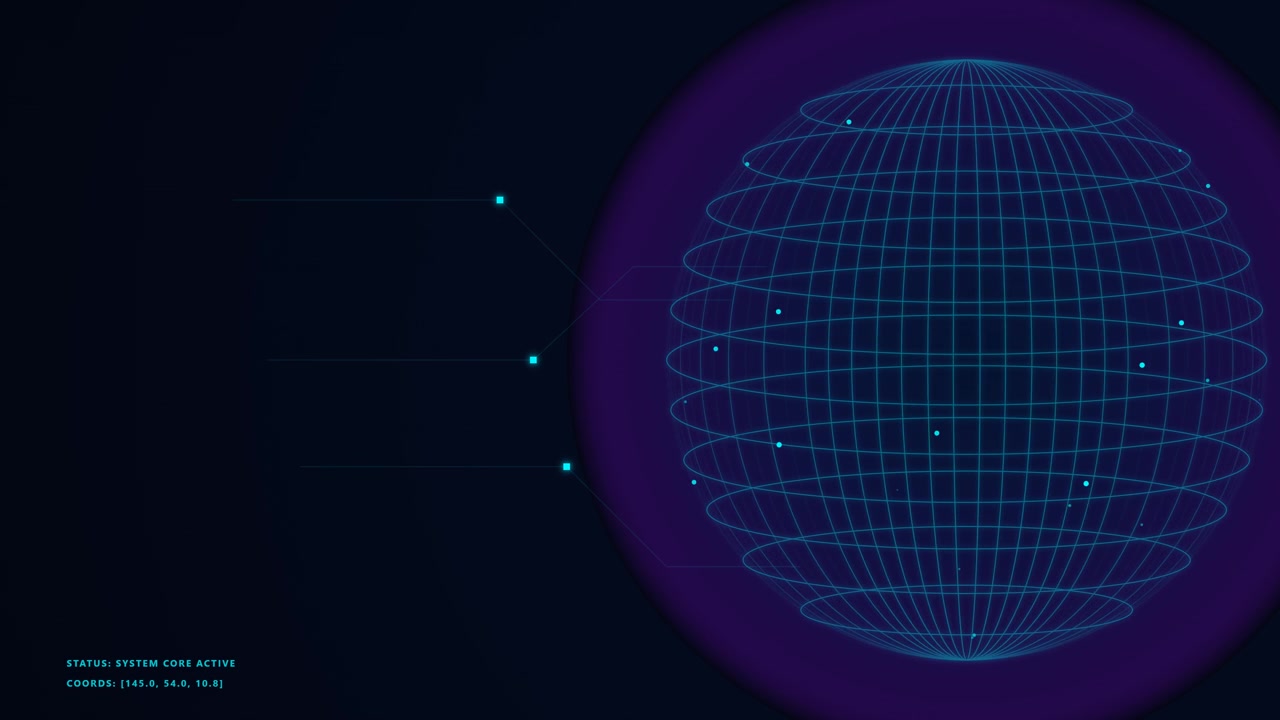 Digital Wireframe Globe with HUD Interface Elements