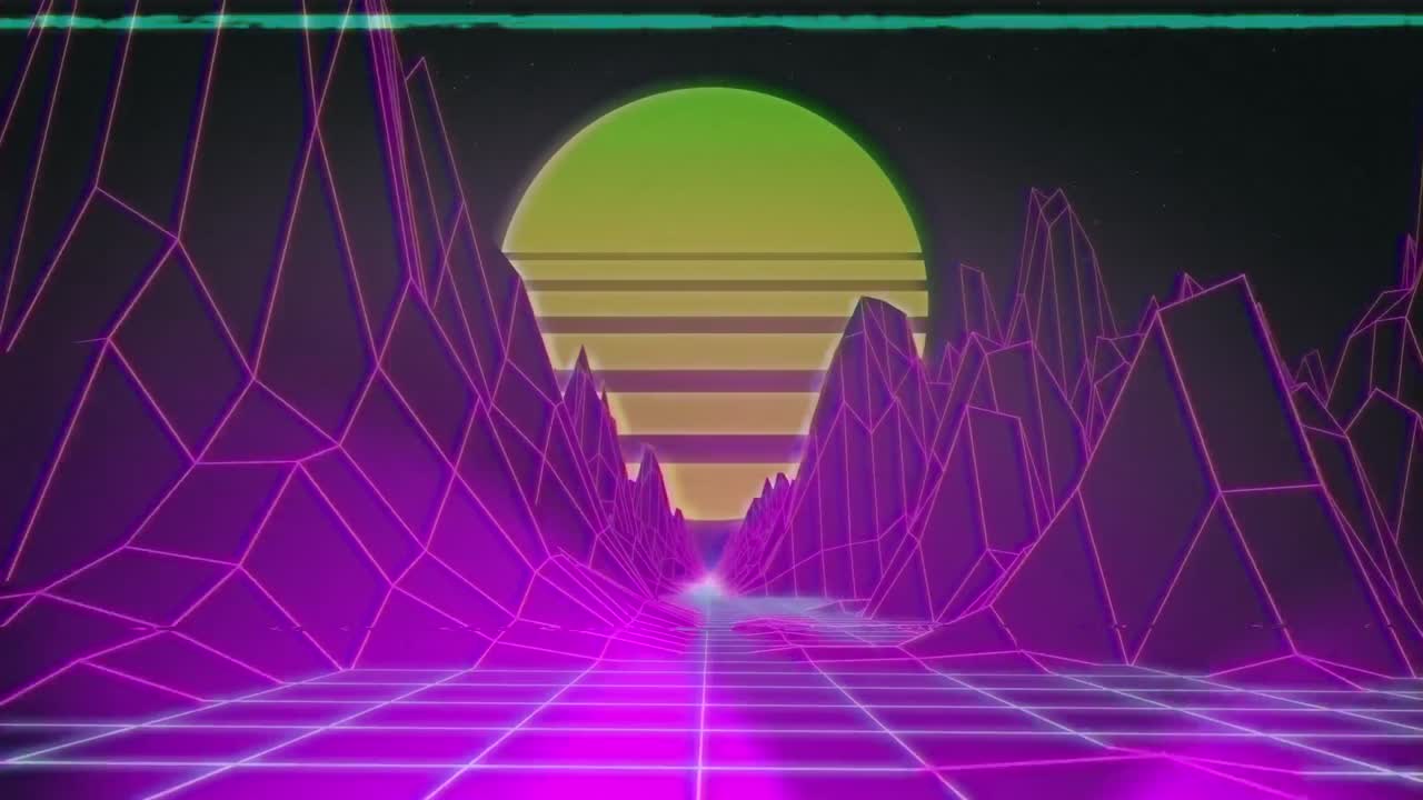 animación de focos rosados giratorios y mapa topográfico de las montañas