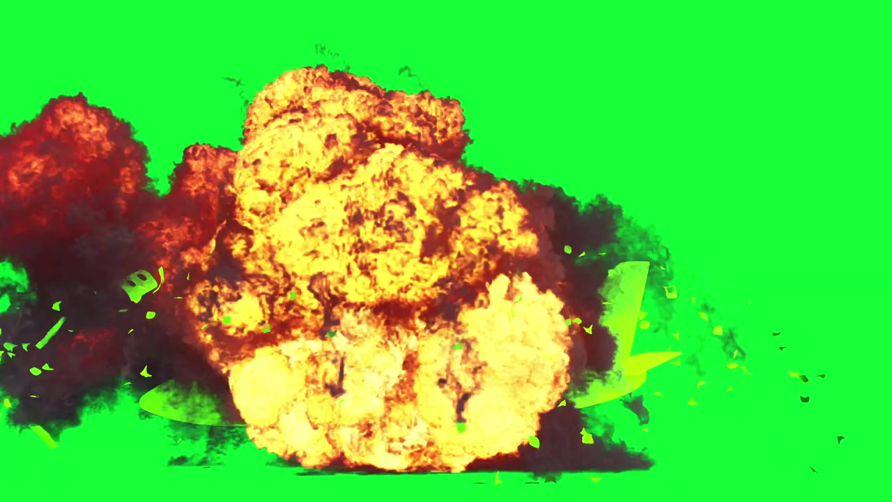 Airplane explosion on green screen