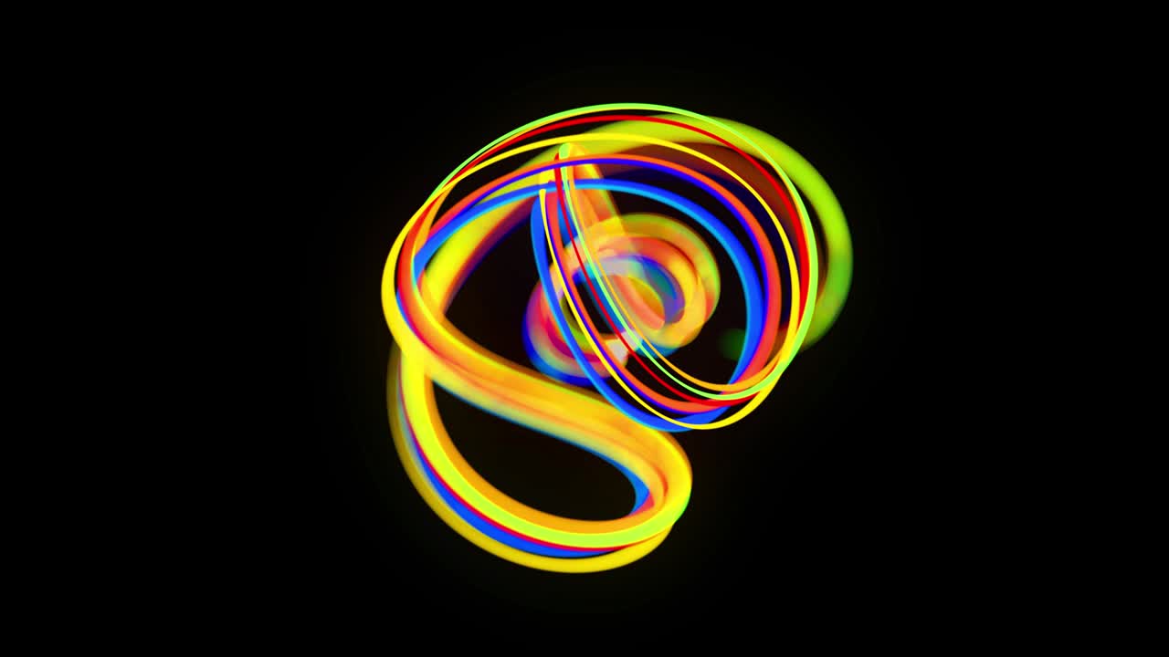 abstract looped background with multicolored lines curling in helix structure. Color streaks fly and form curls.