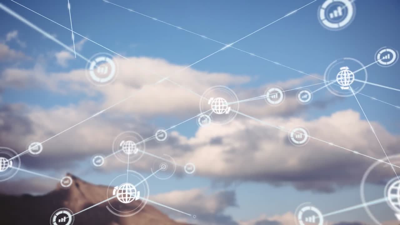 animación de la red de conexiones con puntos sobre el paisaje