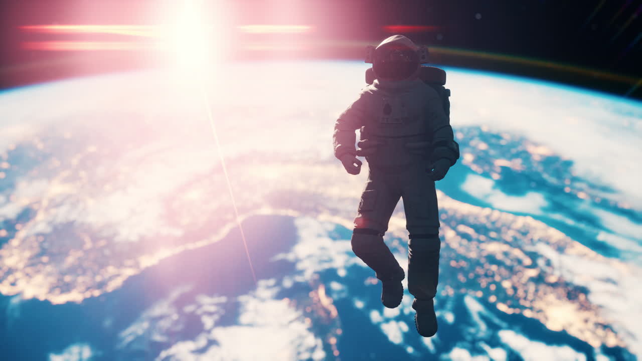 Astronaut working on a spaceship. Elements of image furnished by NASA