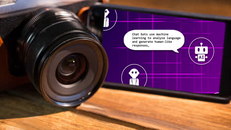 Animation-of-ai-chat-and-data-processing-over-smartphone-screen-on-desk