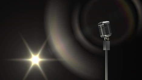 animación de luz y micrófono vintage sobre fondo negro