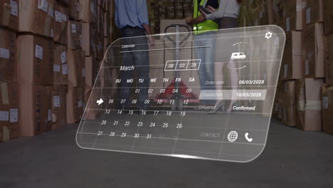 animación del procesamiento de datos contra la sección media de supervisores y trabajadores que trabajan en el almacén