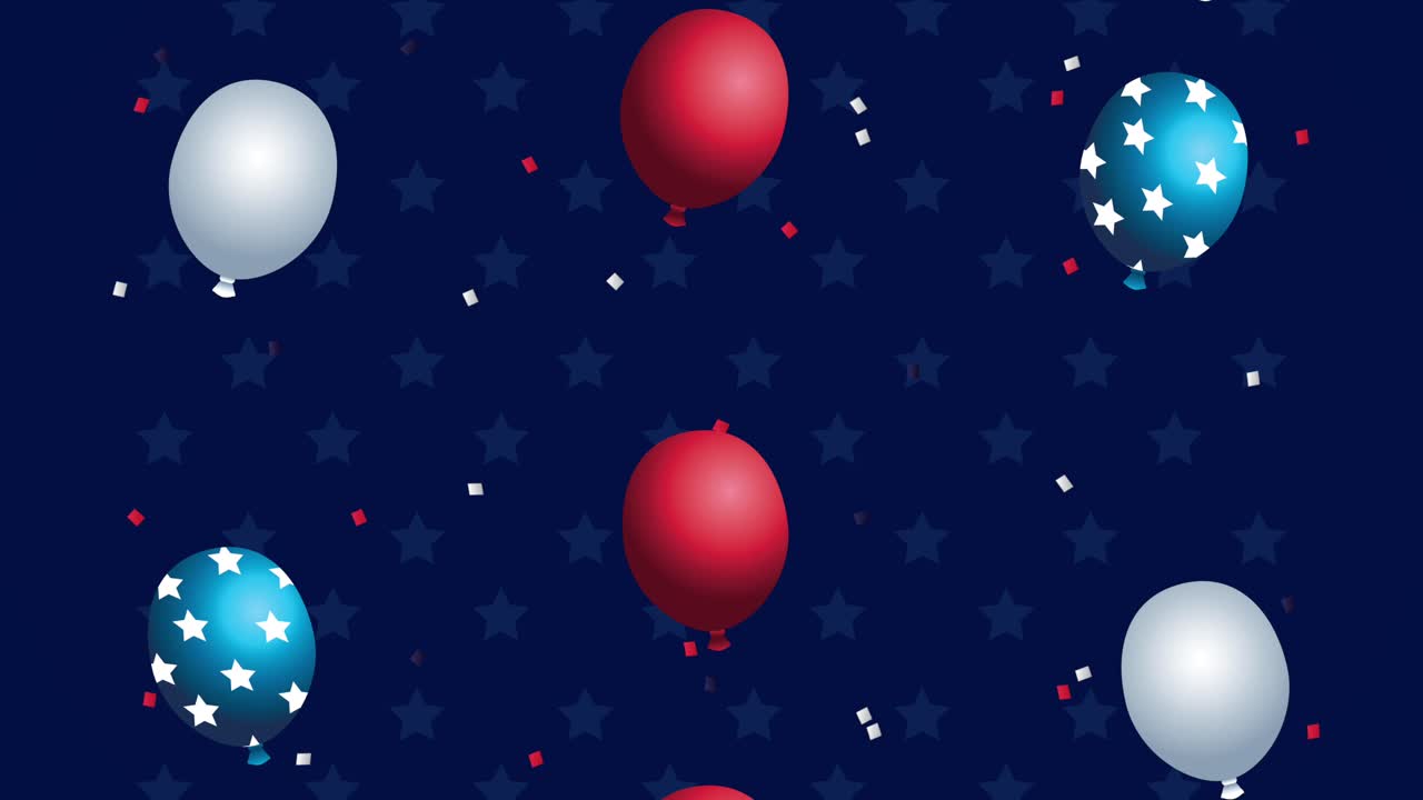 estados unidos de américa celebración tarjeta animada con globos colores de la bandera de helio