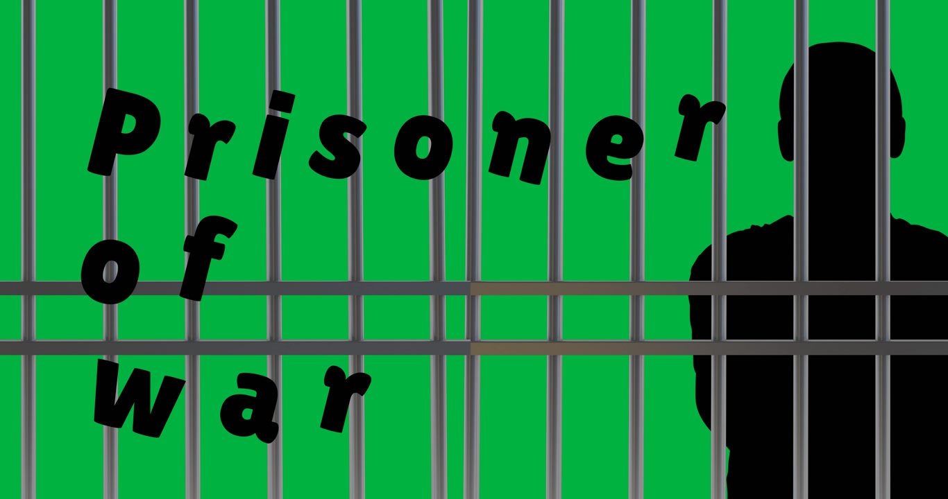 Animation of prisoner of war text with bars and man silhouette on transparent background