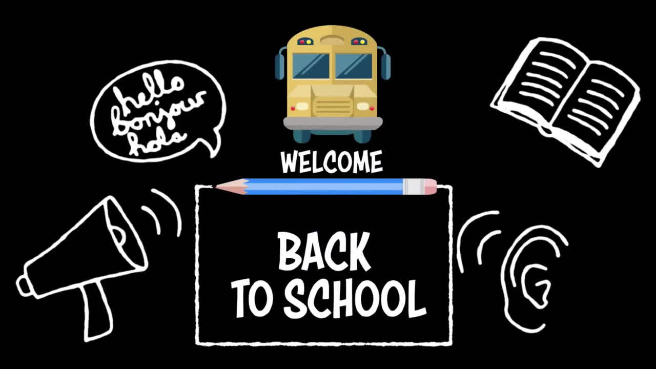 학교 아이콘 위에 학교로 돌아가는 텍스트의 애니메이션