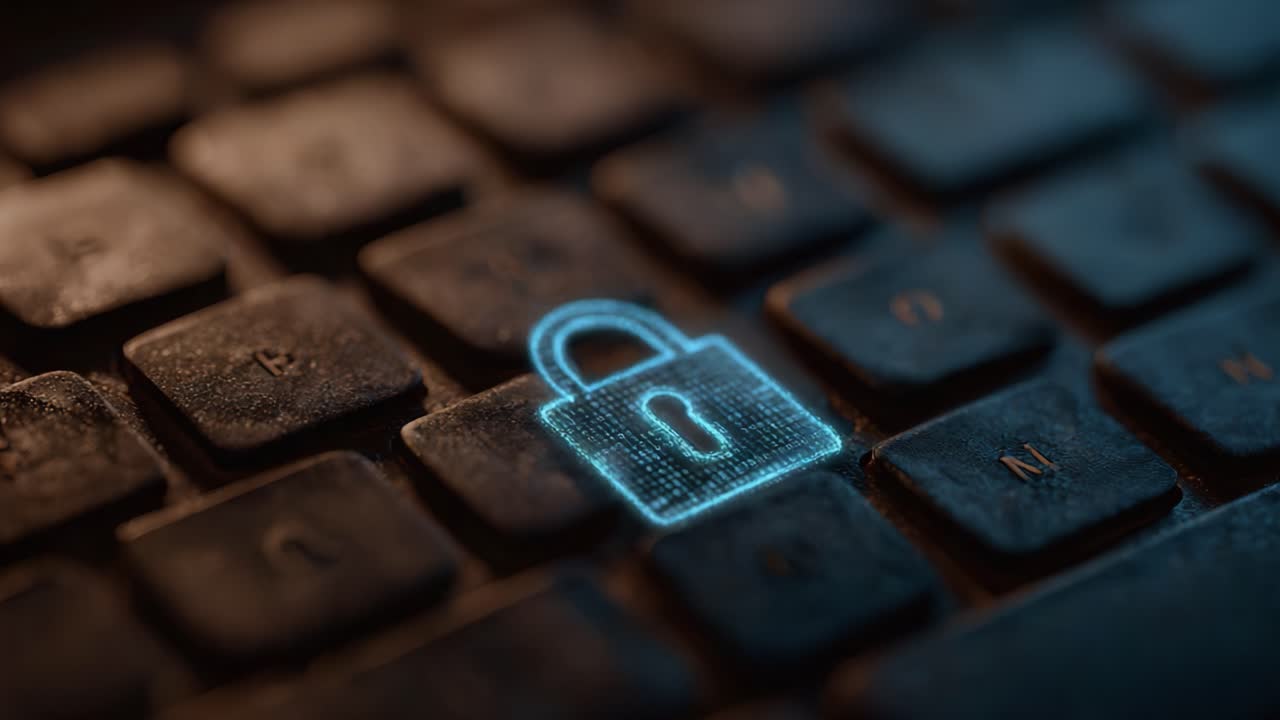 A Close-Up View of a Keyboard Featuring a Digital Lock Symbol, Emphasizing Cybersecurity, Privacy, and Protection in the Digital Age
