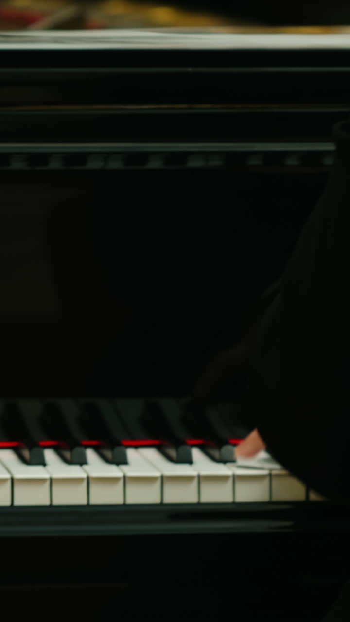 Close-up view of a grand piano keys