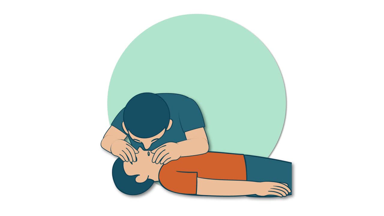 Illustrated animation of person administering rescue breaths to ...