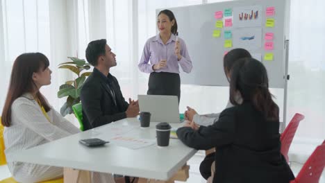 presentación de proyectos empresariales por un líder de equipo de empresarias cualificadas