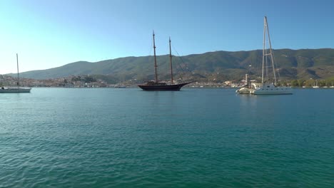 luxurious yachts harboured in port of poros island greece