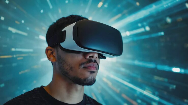Man using virtual reality headset