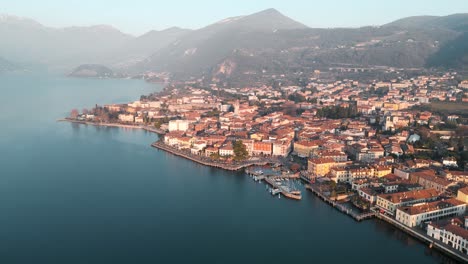 Aerial-view-city-Iseo-in-Italy-during-sunset