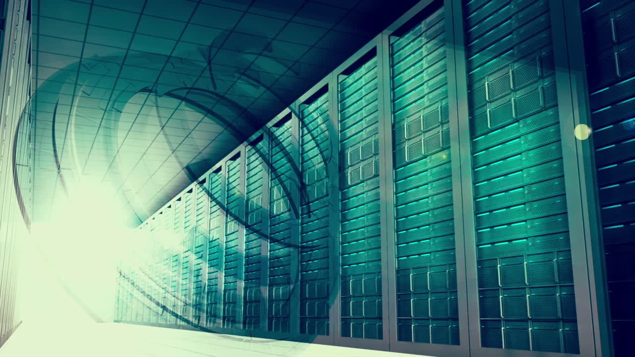 Glowing light moving through server room