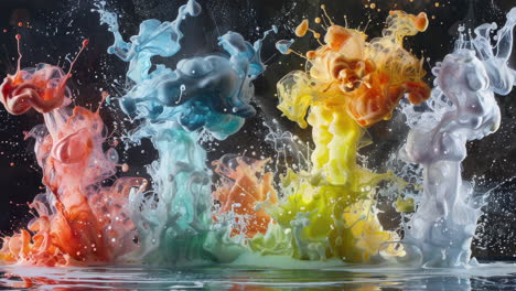 tintas que explotan en el agua haciendo patrones abstractos en el aire
