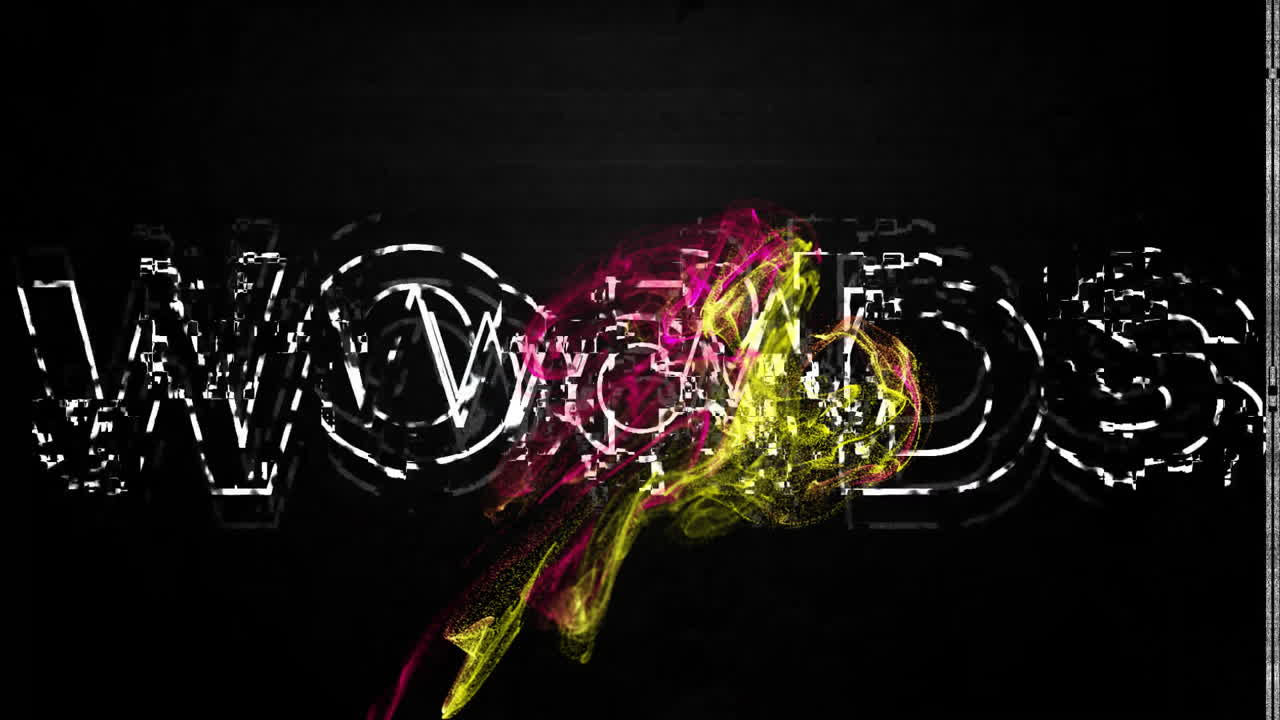 Colorful abstract shapes animation over glitchy blue and black background