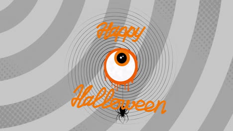 happy halloween text animation with eye and spider on spiral background