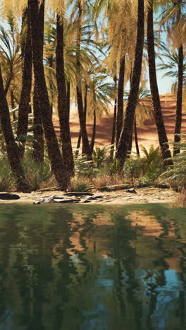 serene oasis in the desert: palm trees and calm waters