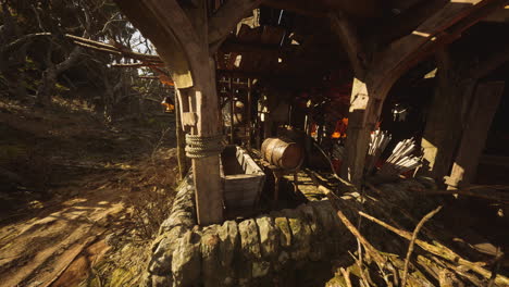 exploring an abandoned rustic structure surrounded by nature during daylight