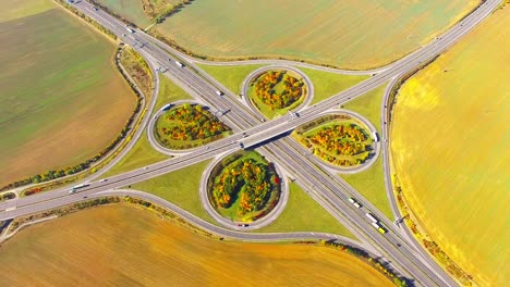 aerial view of highway d5 interchange nearby pilsen, czech republic, central europe. transportation in rural landscape. environmental concept.