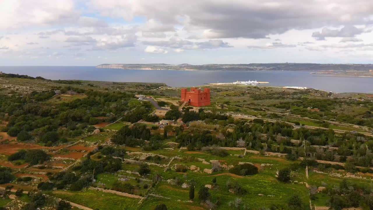 Drone tracking Mellieha's Red Tower