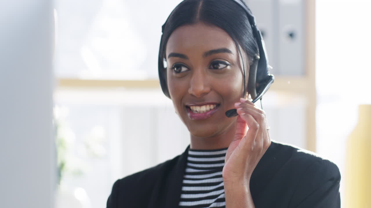 Smiling Woman in Customer Service Role
