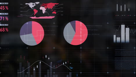 animación de estadísticas y procesamiento de datos sobre un fondo oscuro