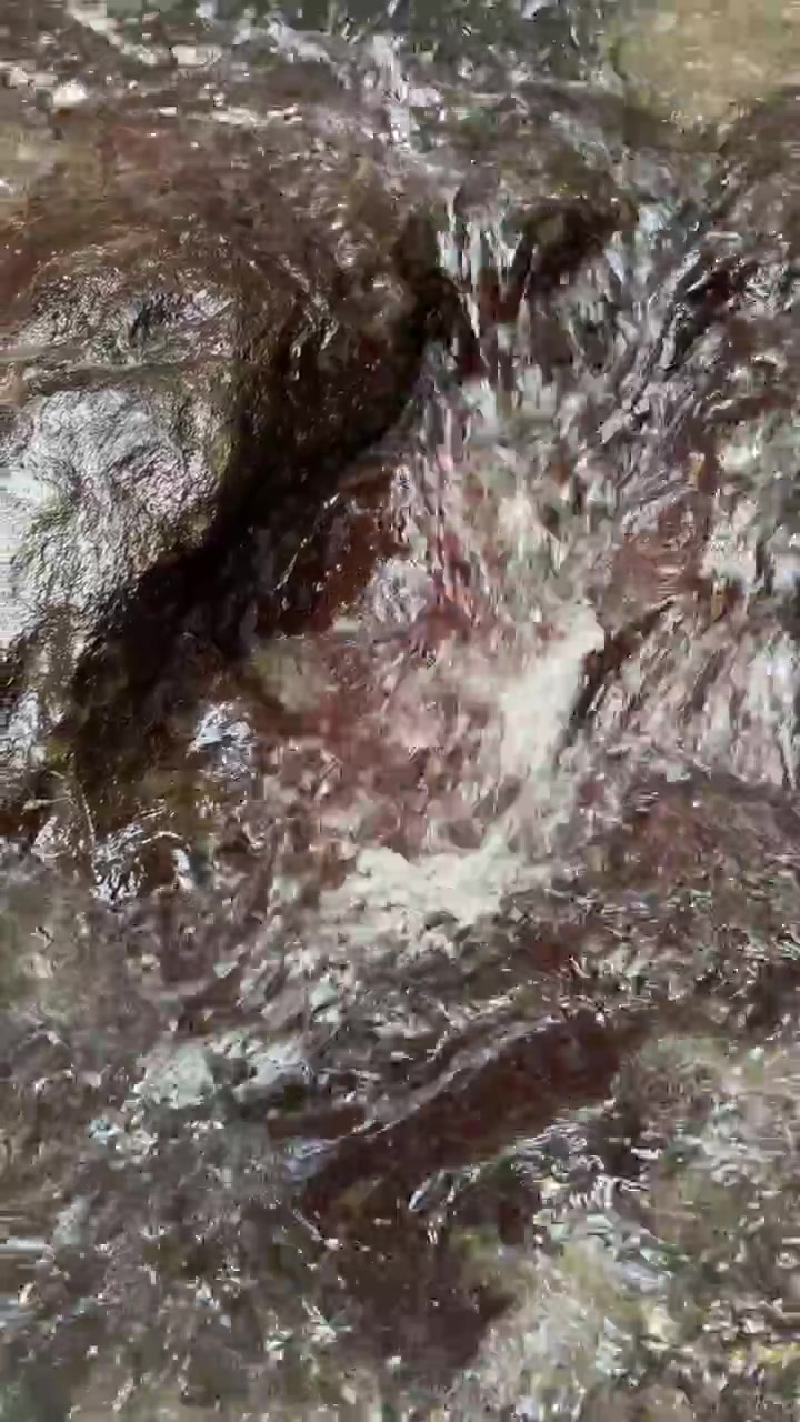 Acqua limpida che scorre sopra rocce scure del fiume