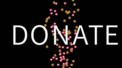 Animation-of-donate-and-social-media-reactions-on-black-background