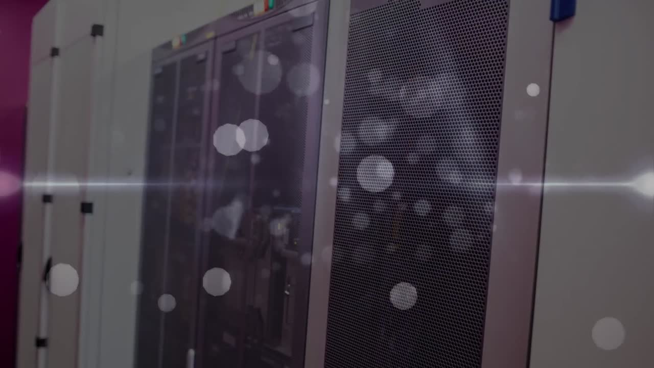 animación de luces y puntos flotando sobre los servidores