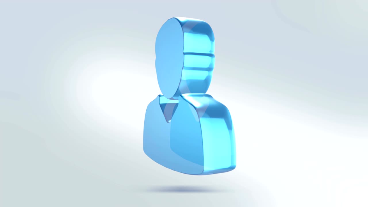 el icono del hombre está hecho de vidrio. icono giratorio translúcido del hombre con canal alfa de color azul verde