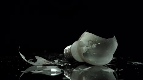 incandescent lamp, light bulb broken on small pieces of glass, energy solving concept