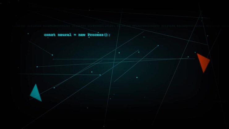 Abstract Digital Background with Programming Code and Geometric Lines