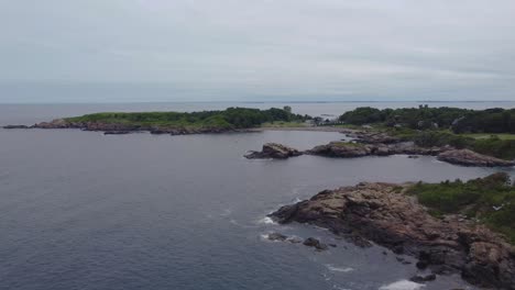 panoramic aerial view of nahant rocky shore in us, marine and coastal background