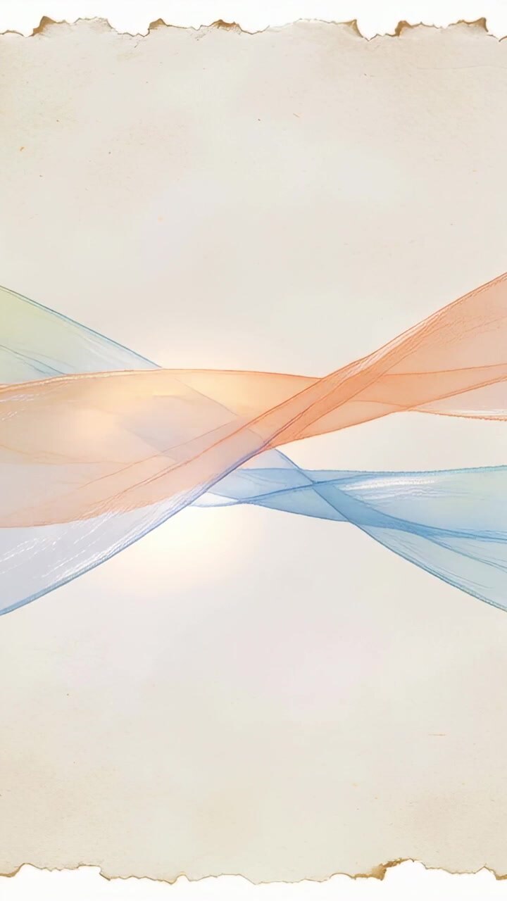 Vertical video: Playback starting soft ribbons gliding across torn paper, forming golden flare